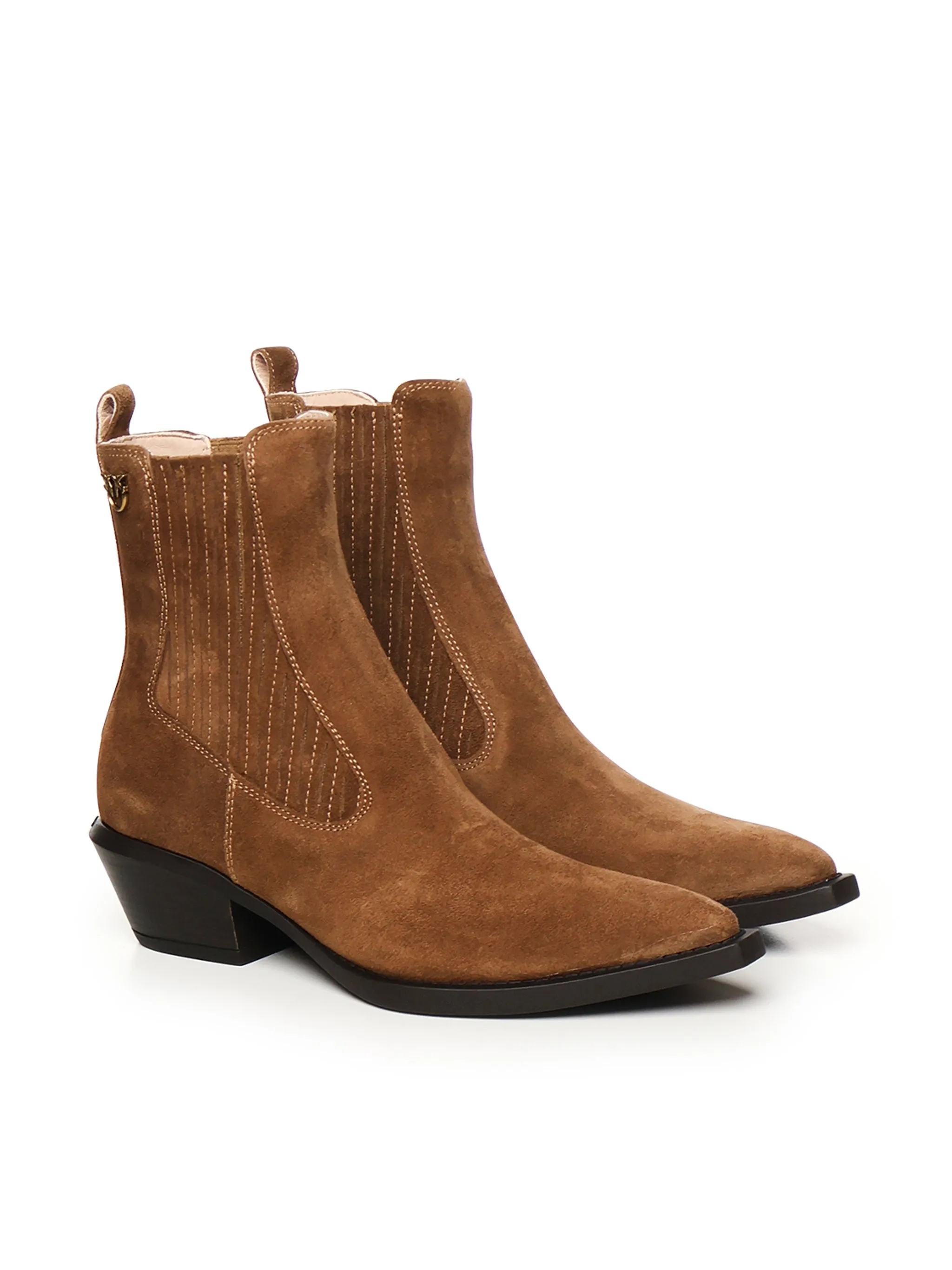 Pinko Brown Suede Ankle Cowboy Boots