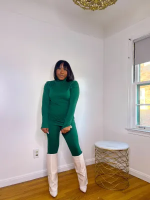 [Plus] Microfiber Mock Neck Legging Sets- Dark  Green