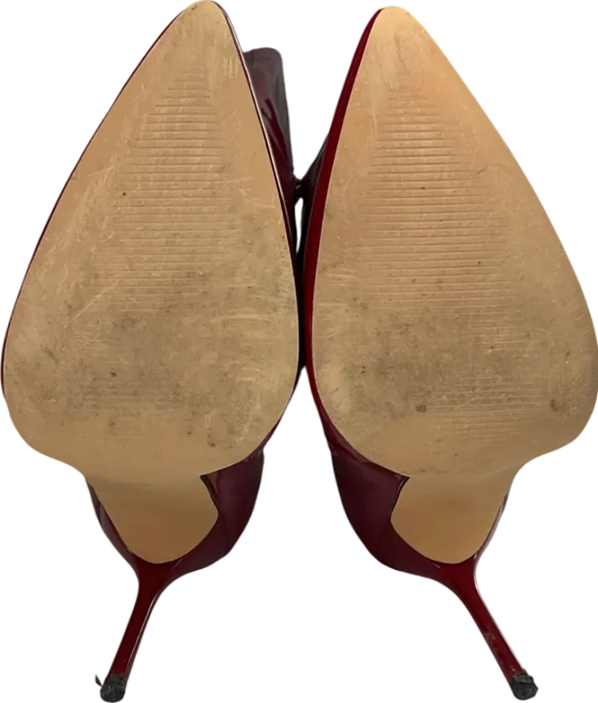 PrettyLittleThing Cherry Red Point Toe Patent Pu Angled Edge Knee High Heeled Boots UK 9 EU 42 👠