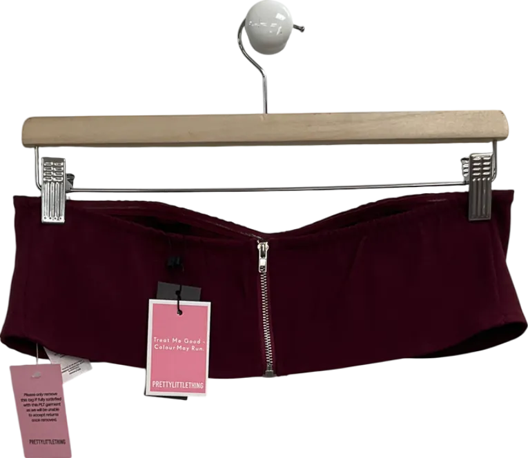 PrettyLittleThing Red Burgundy Woven Tailored Woven Bandeau UK 10