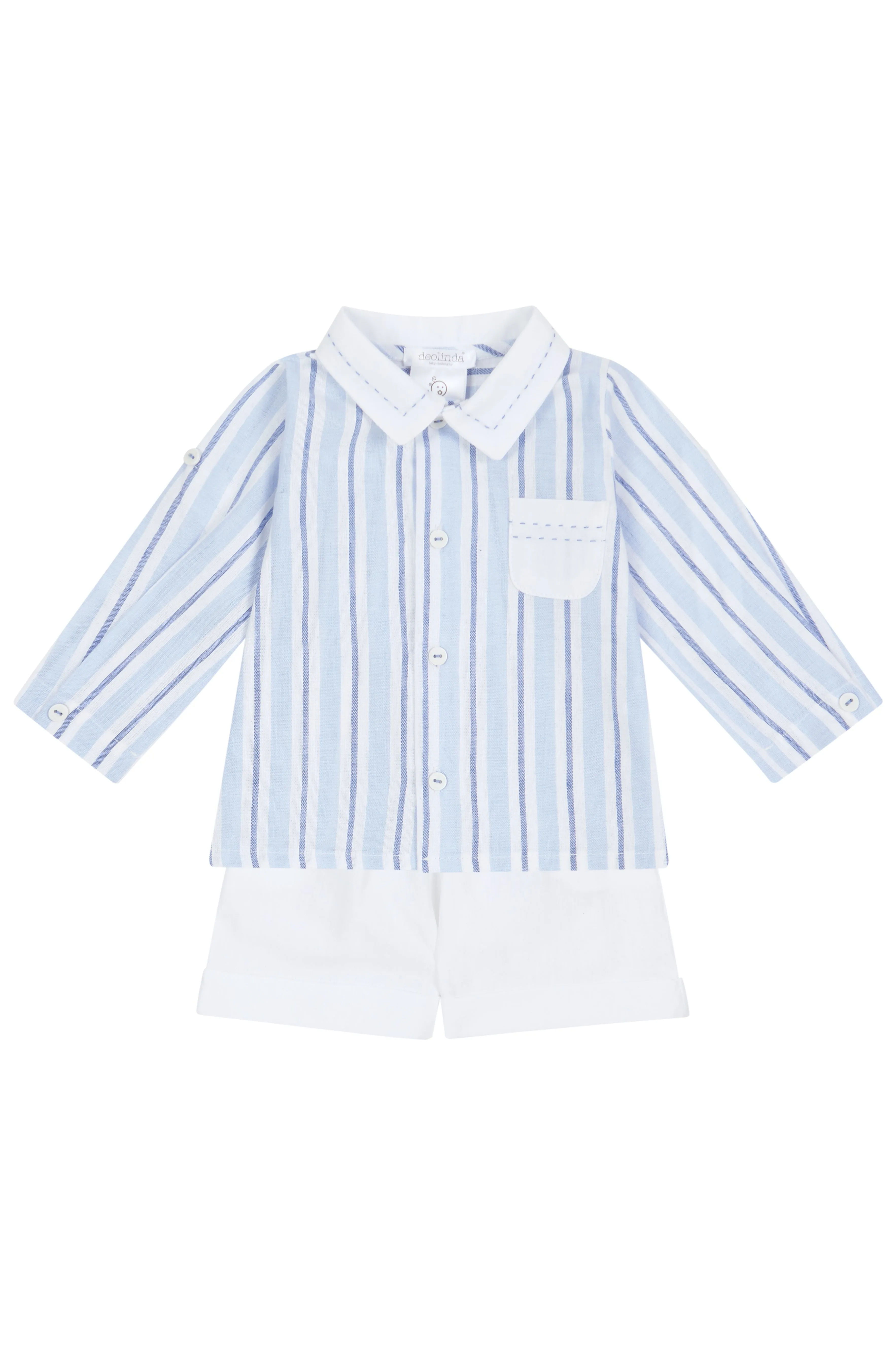 "Zachary" Blue Striped Shirt & Shorts