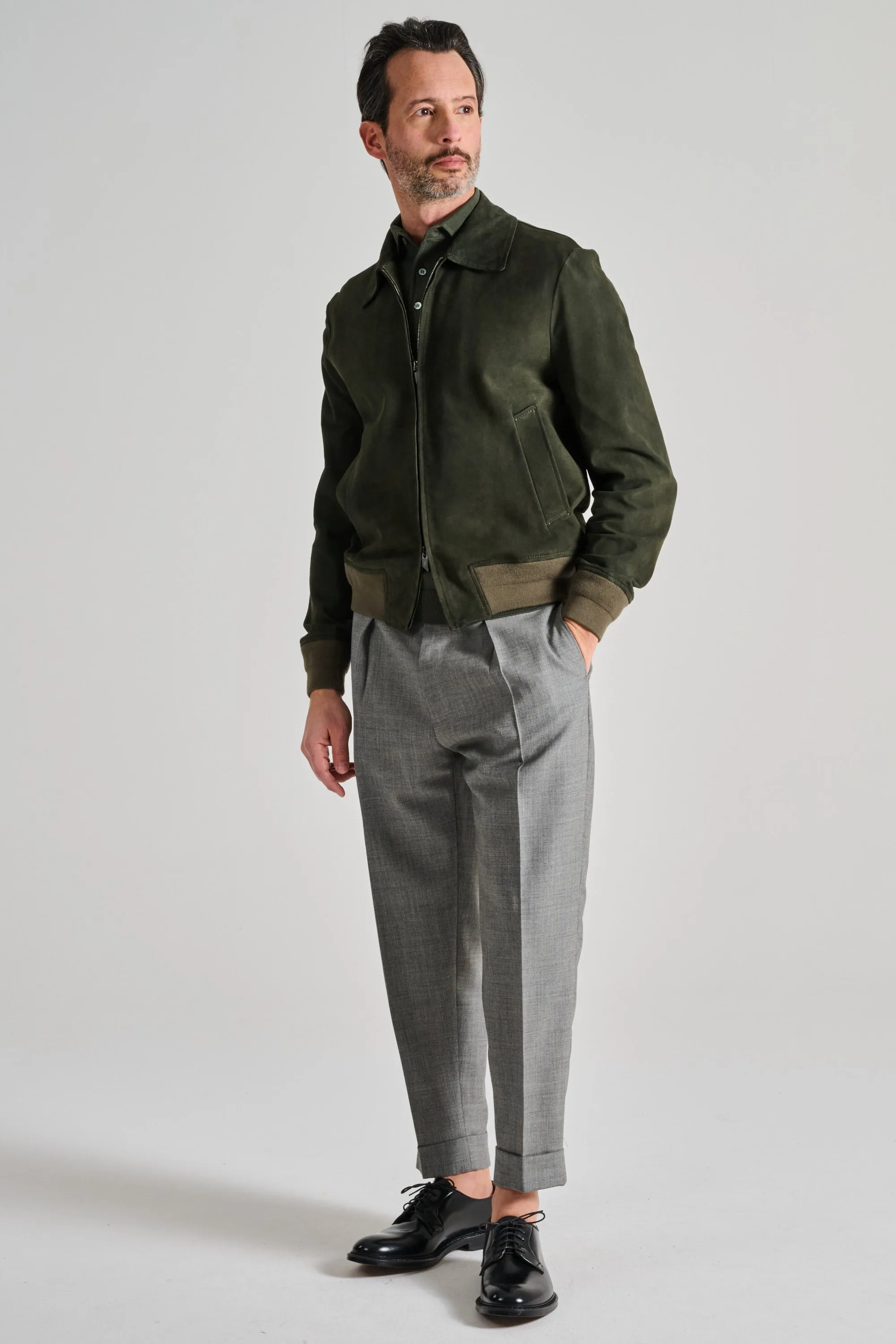 Salvatore Santoro Bomber Pelle Verde Uomo