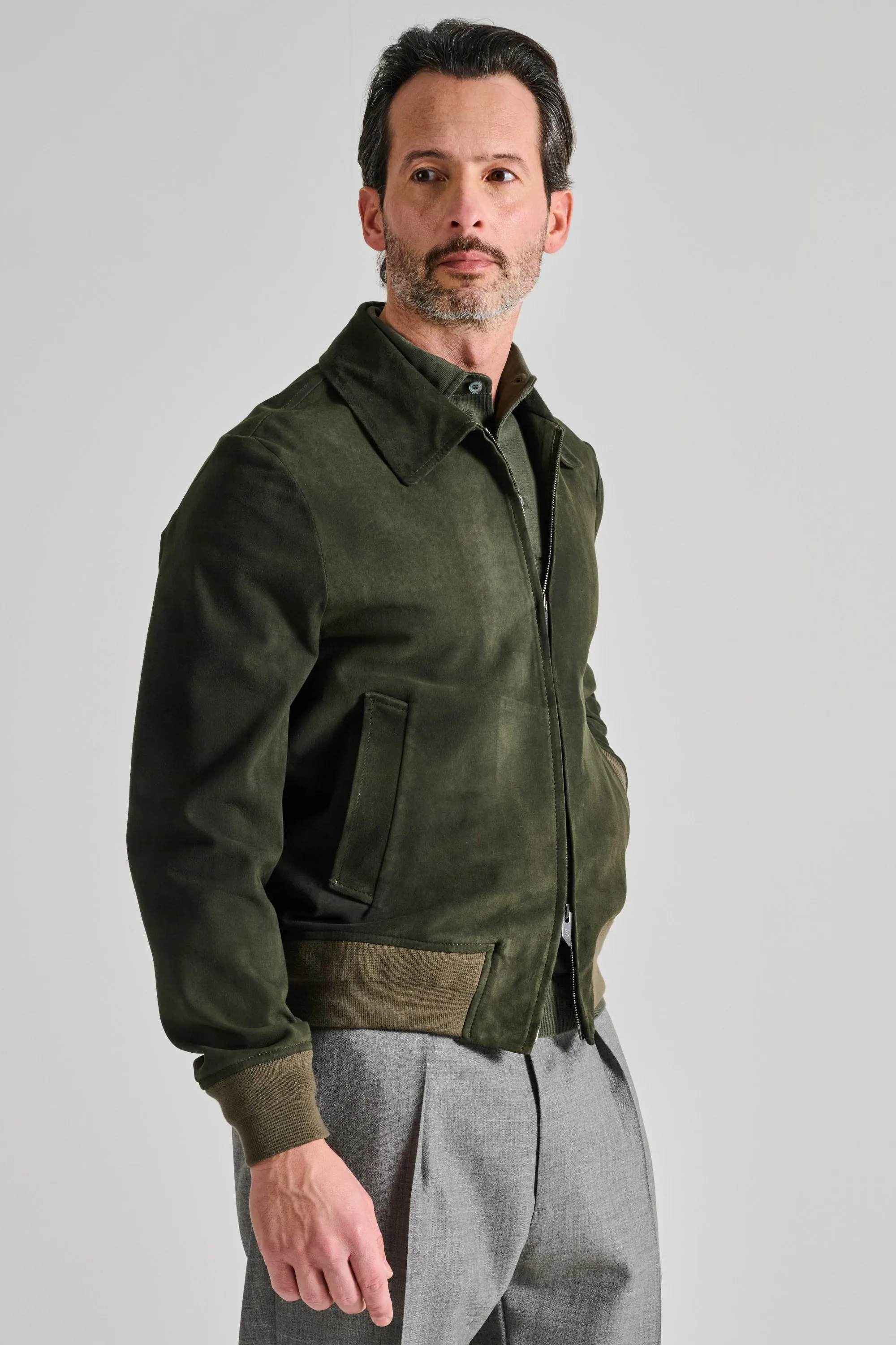 Salvatore Santoro Bomber Pelle Verde Uomo