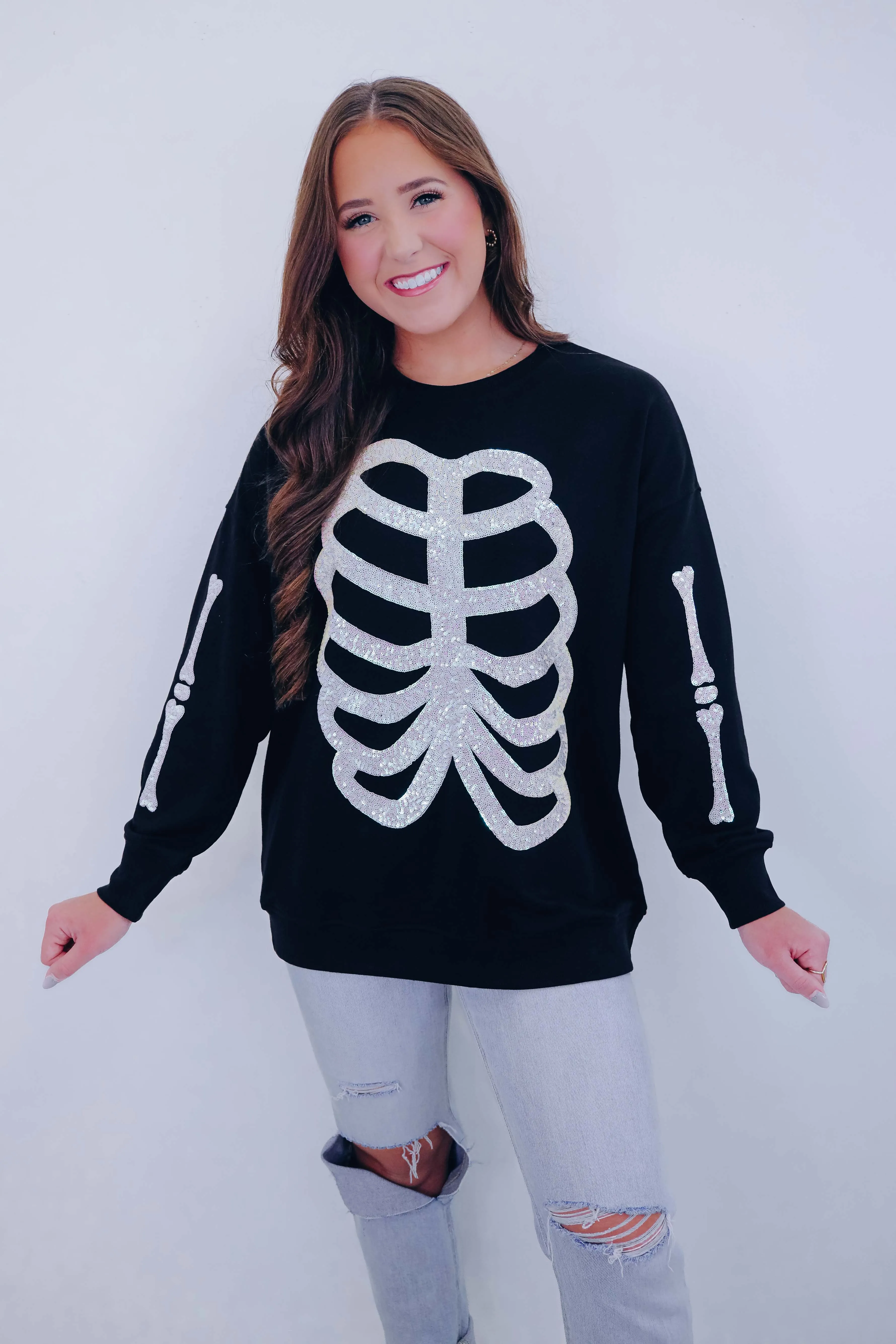 Skeleton Sequin Embellished Sweatshirt- 2 Colors