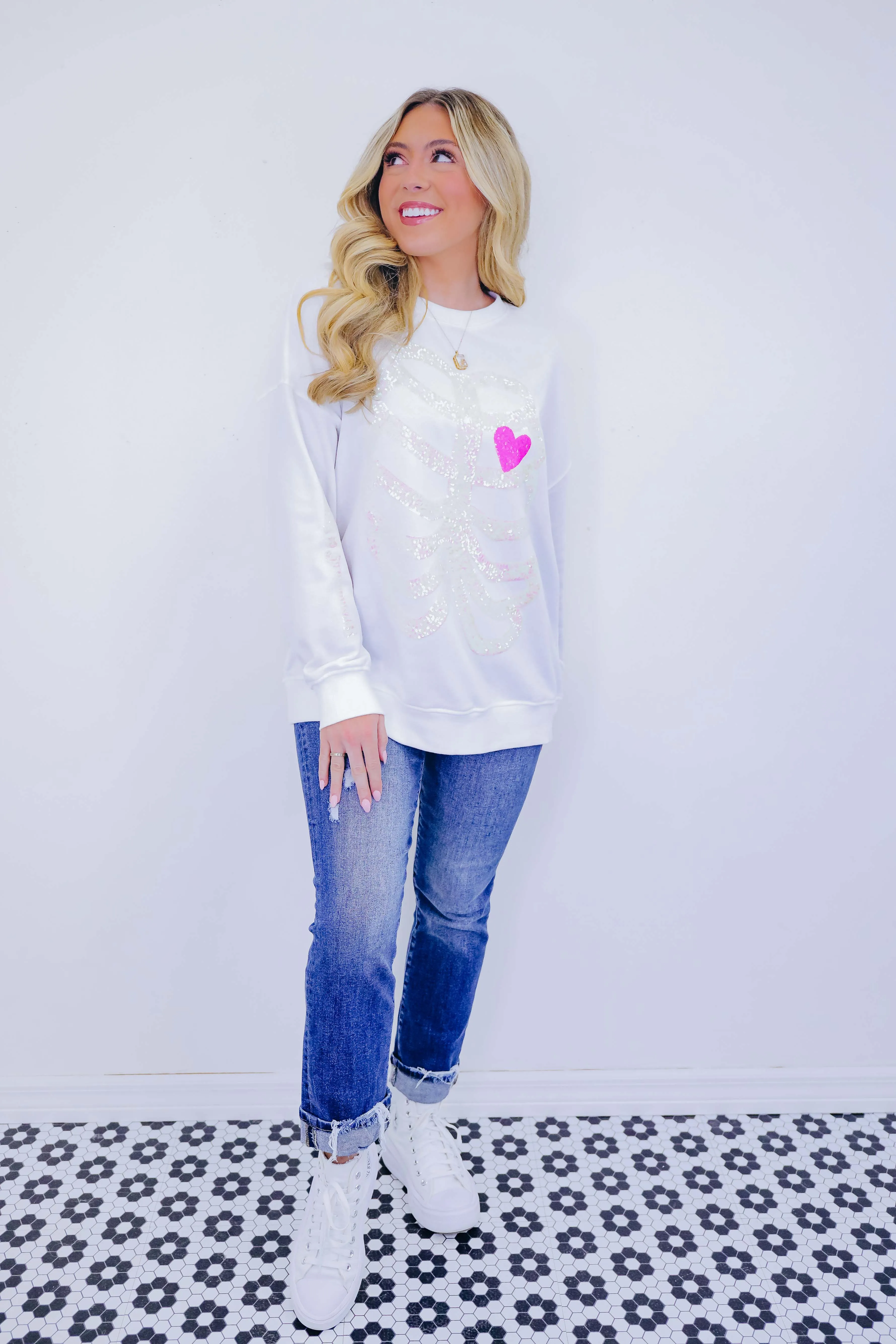 Skeleton Sequin Embellished Sweatshirt- 2 Colors