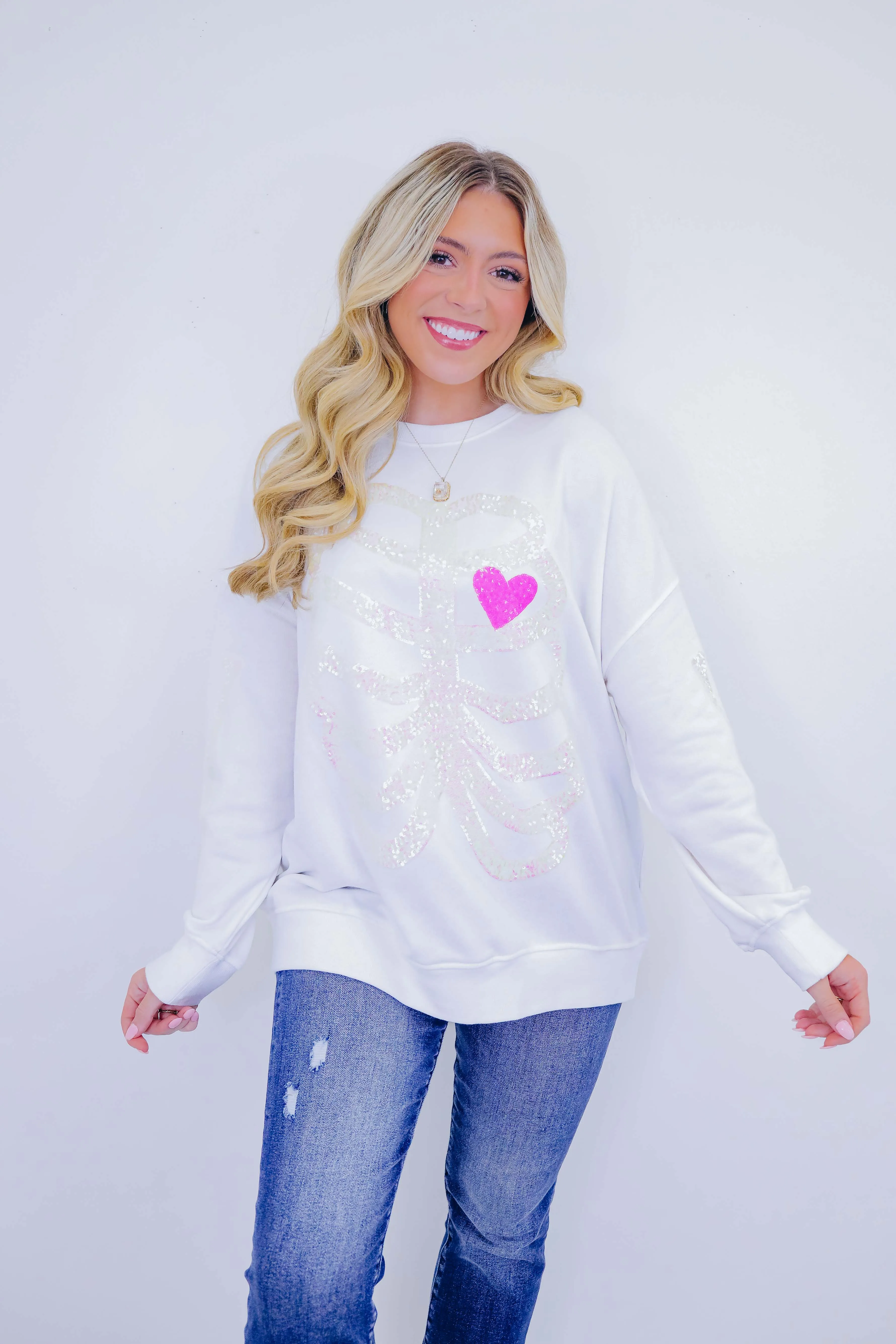 Skeleton Sequin Embellished Sweatshirt- 2 Colors