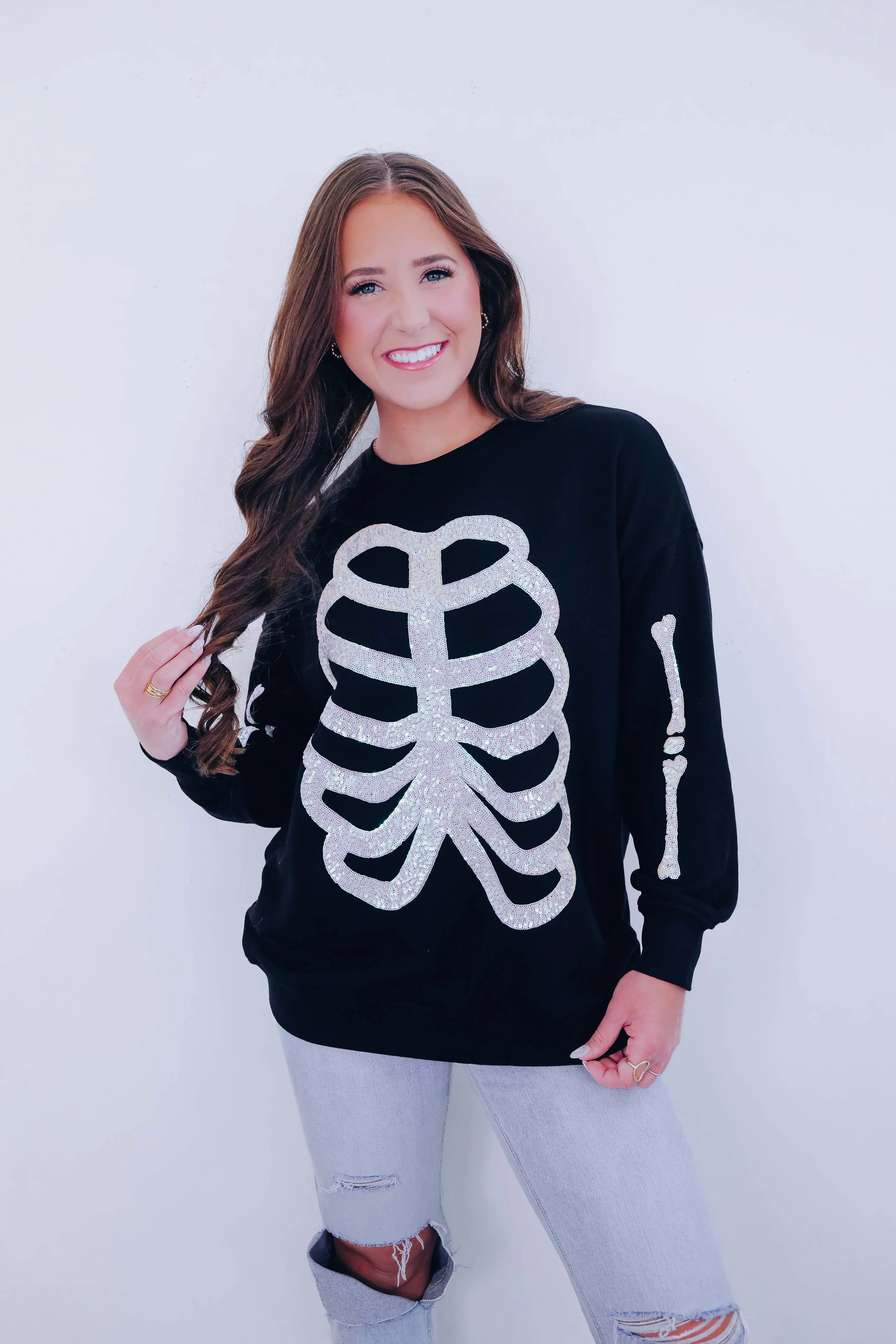 Skeleton Sequin Embellished Sweatshirt- 2 Colors