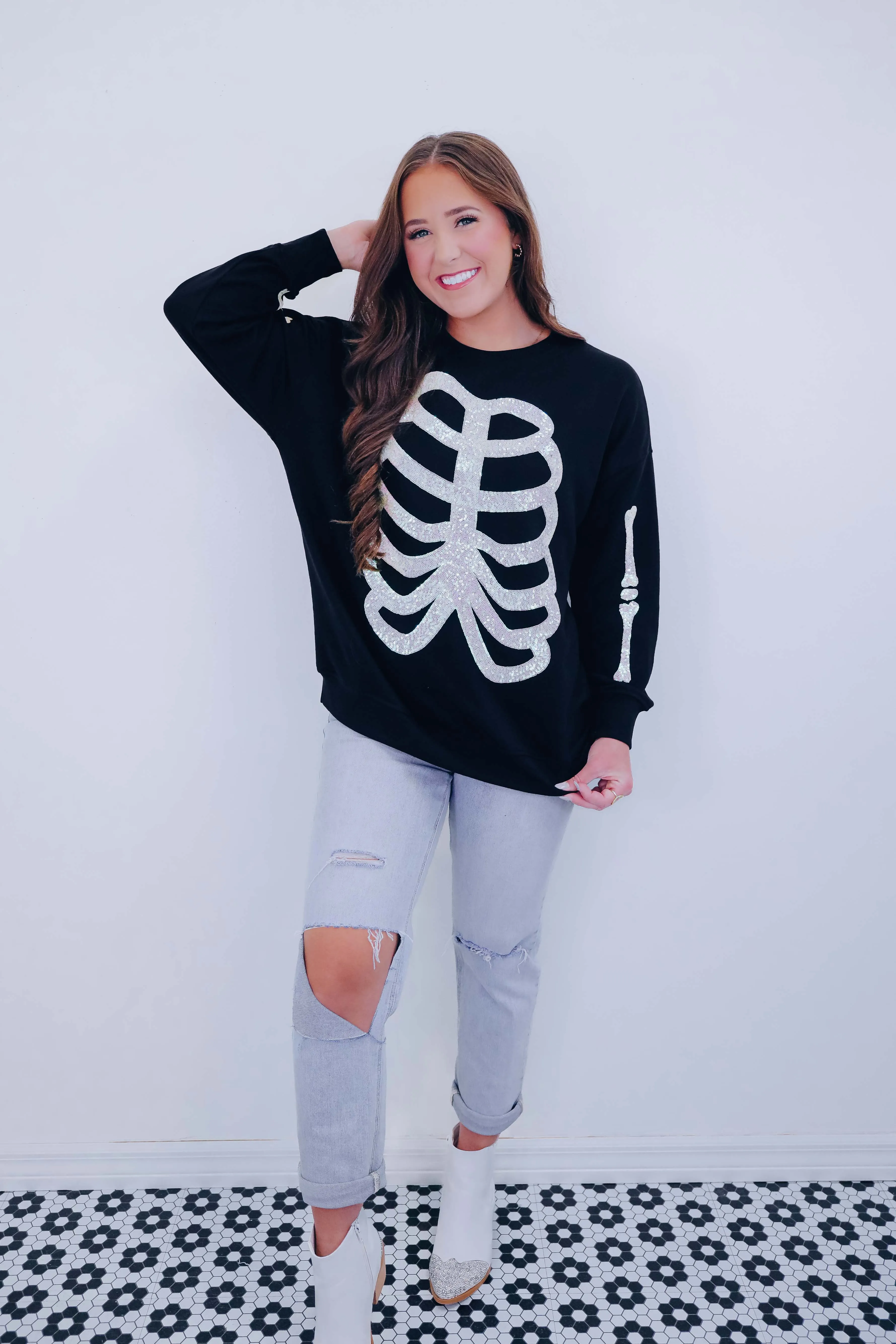 Skeleton Sequin Embellished Sweatshirt- 2 Colors