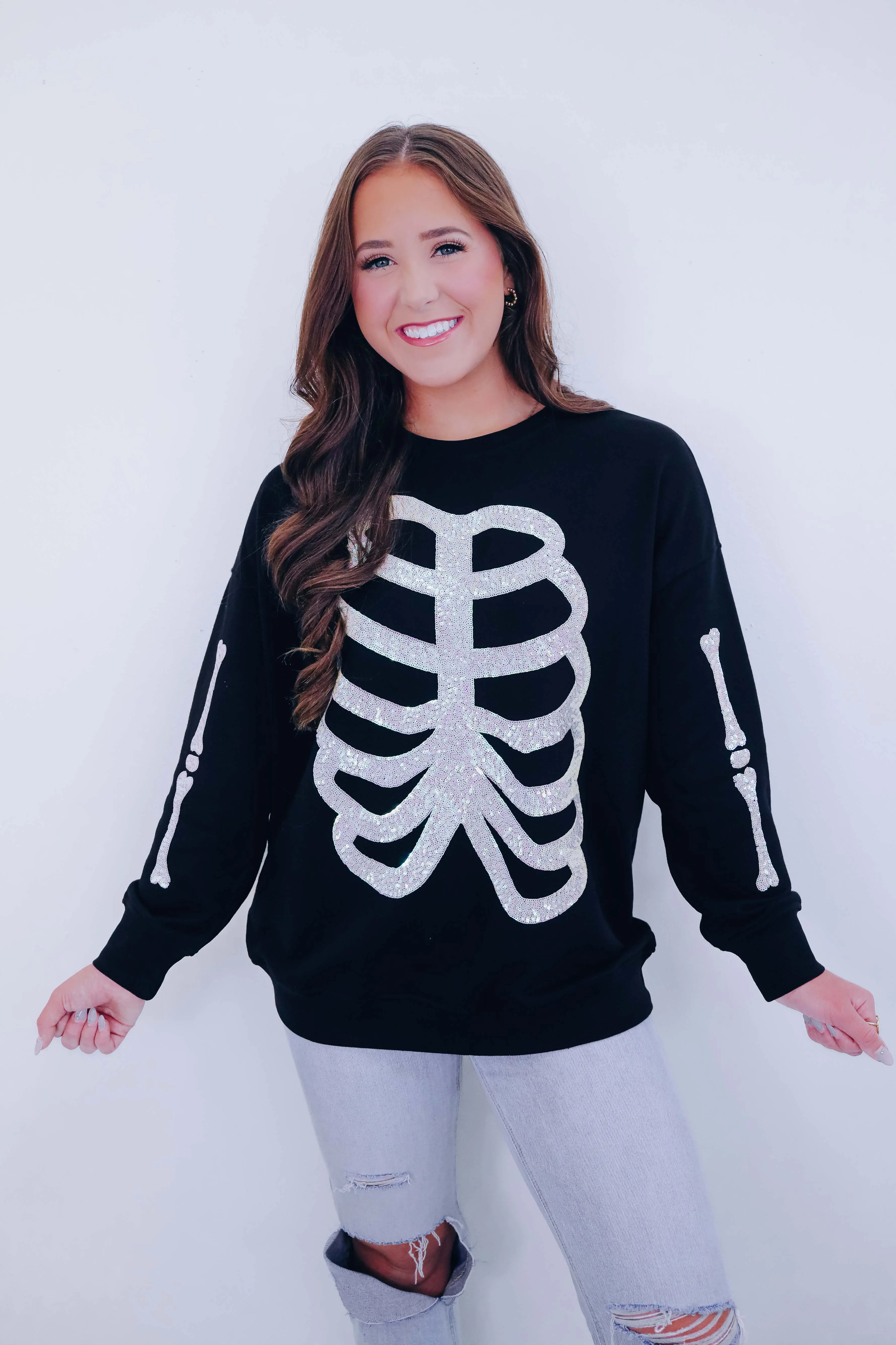 Skeleton Sequin Embellished Sweatshirt- 2 Colors