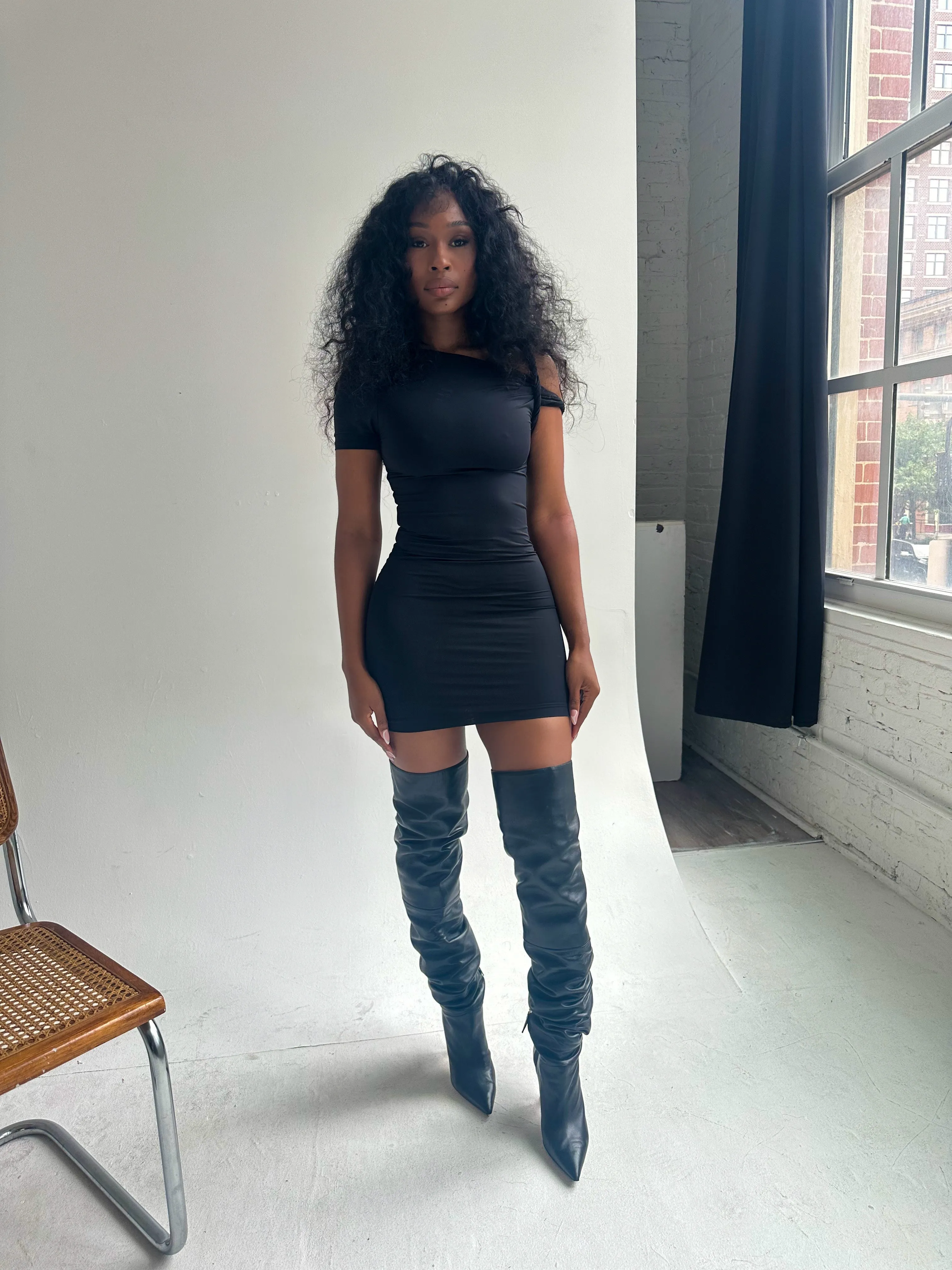 Slinky Twist Black Dress