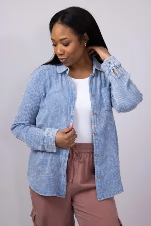 Thread & Supply Riley Button Up Shirt for Women in Blue | T1933CCGTS-INFINITYBLUE