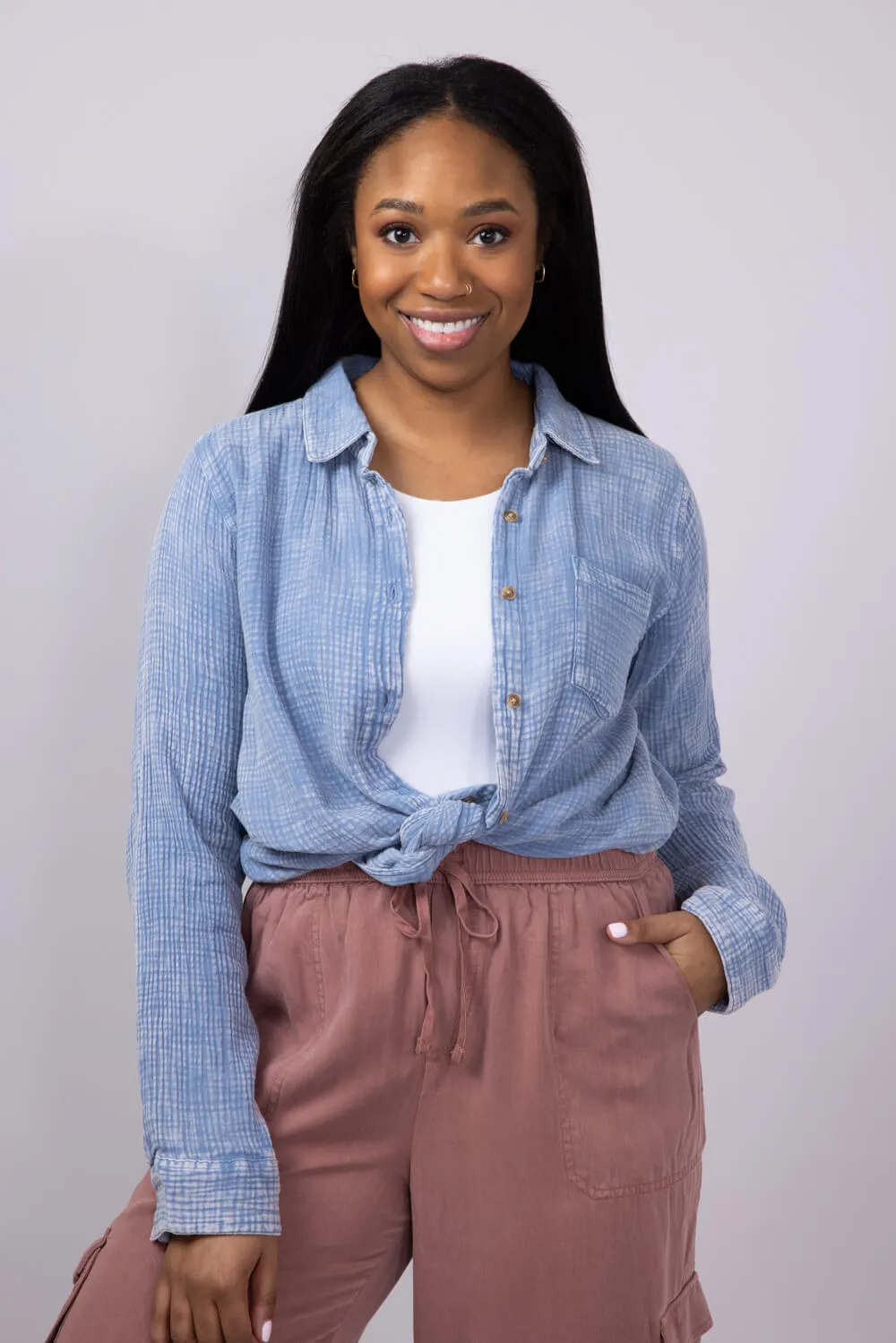 Thread & Supply Riley Button Up Shirt for Women in Blue | T1933CCGTS-INFINITYBLUE