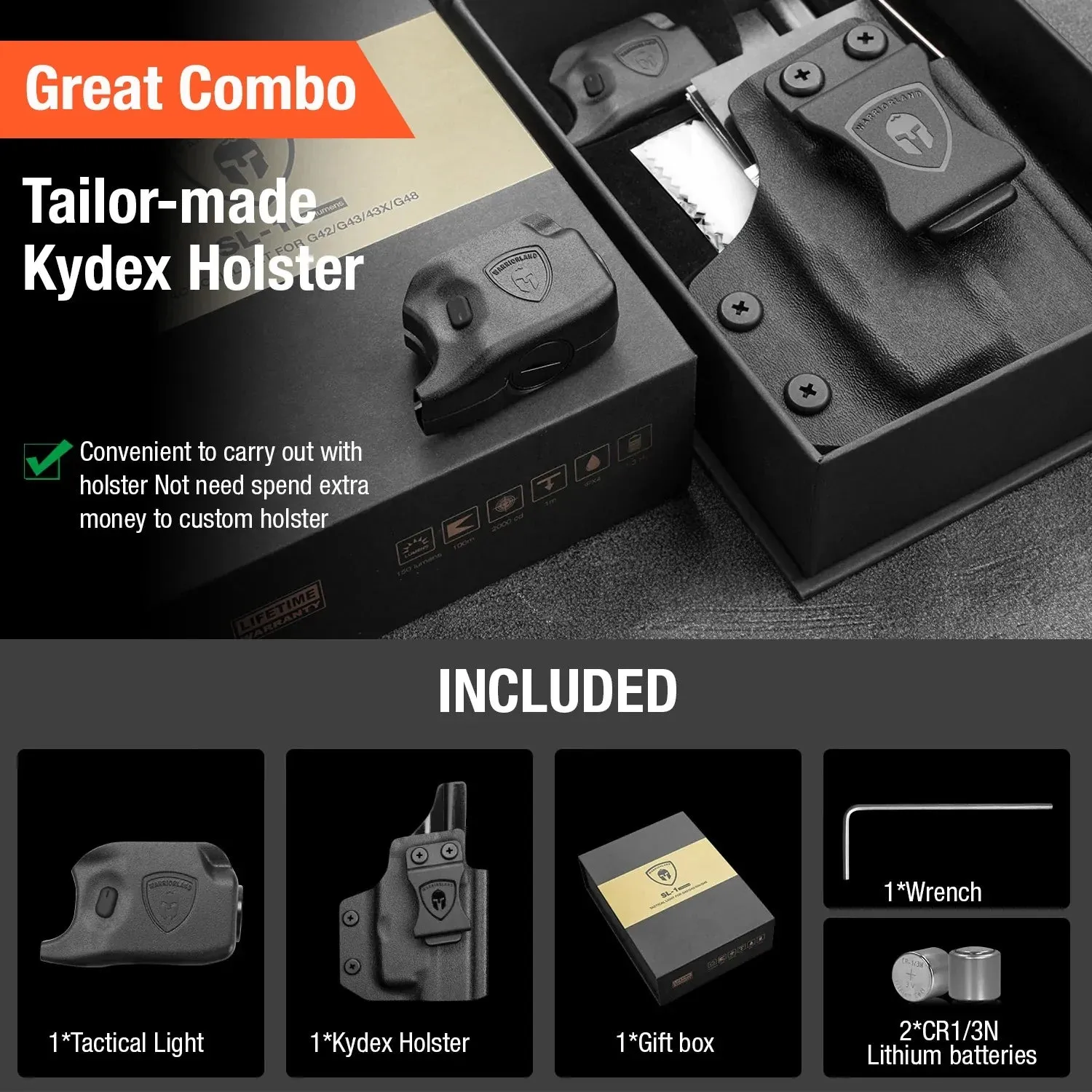 Warriorland Tactical Light   Holster Combo for Glk 17/19/21/22 Gen3-5 & G23/32 Gen4 (150 lumens)