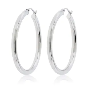 White Gold Polished 3.0mm Tube Hoop Earrings