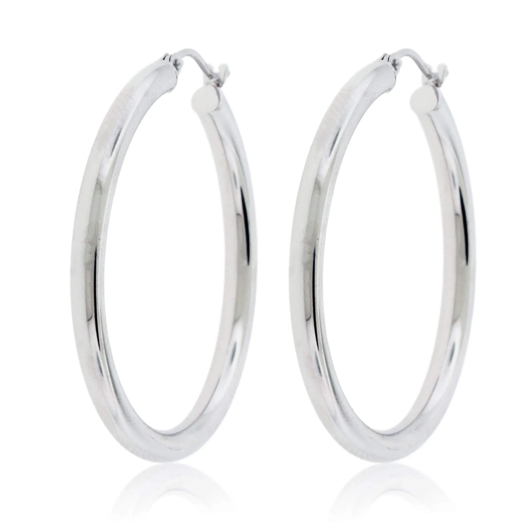 White Gold Polished 3.0mm Tube Hoop Earrings
