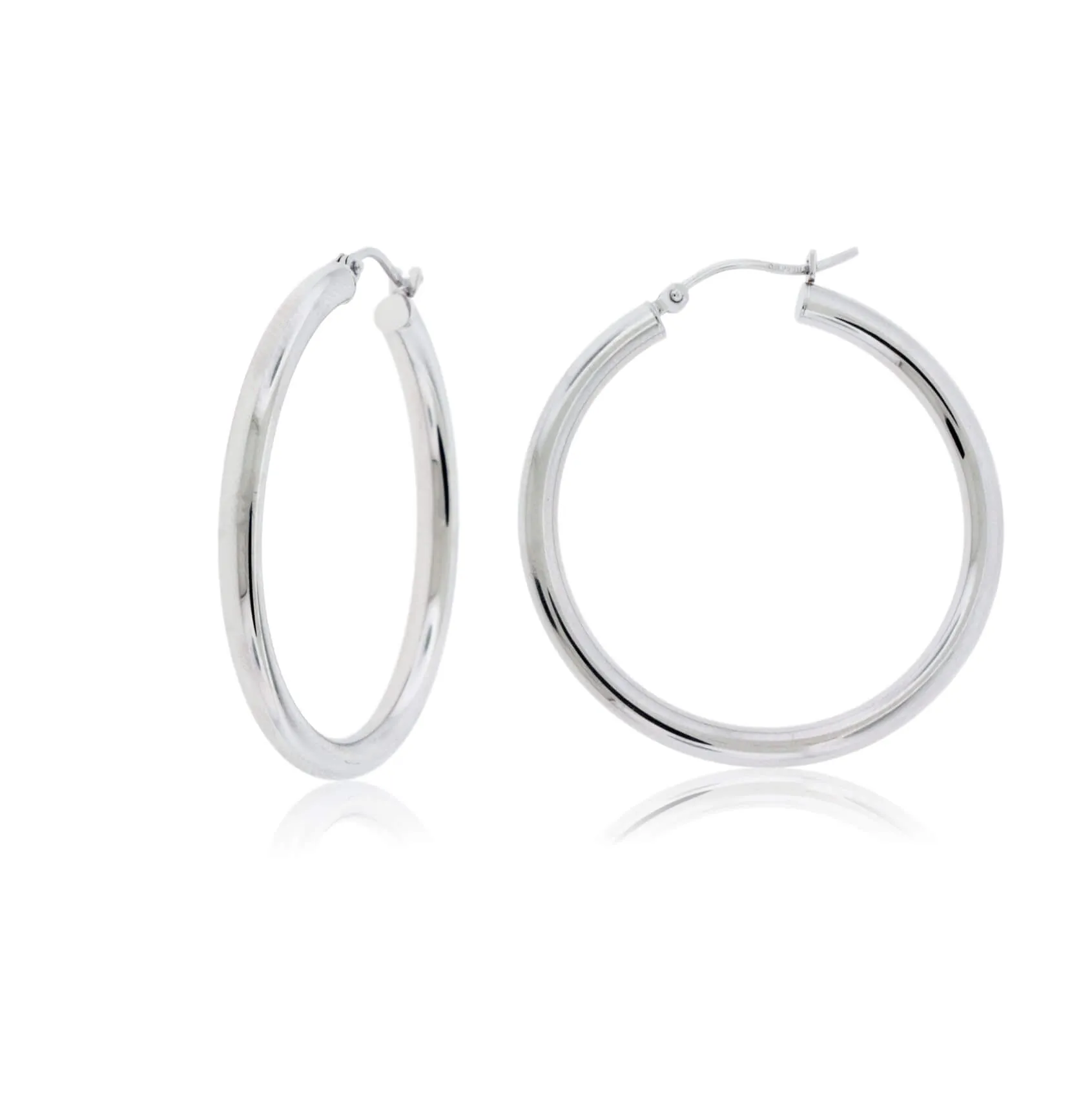 White Gold Polished 3.0mm Tube Hoop Earrings