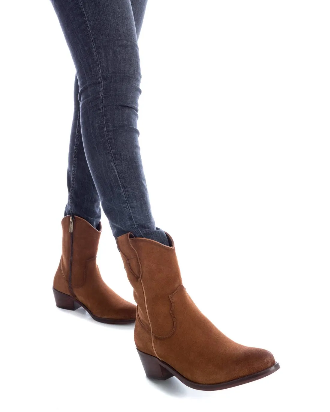 Women's Italian Western Leather Booties Carmela Collection By XTI 161022 Camel