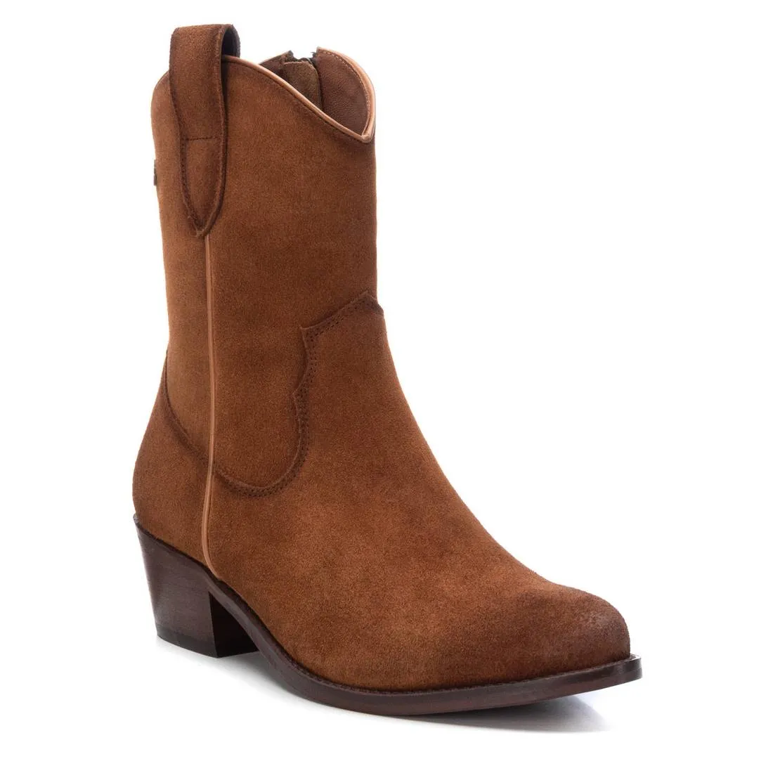 Women's Italian Western Leather Booties Carmela Collection By XTI 161022 Camel