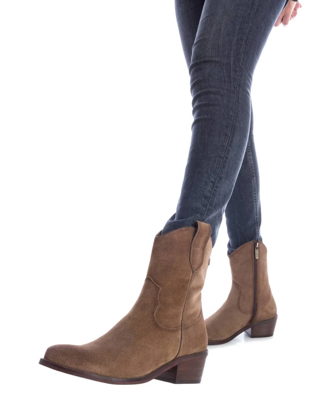 Women's Italian Western Leather Booties Carmela Collection By XTI 161022 Taupe