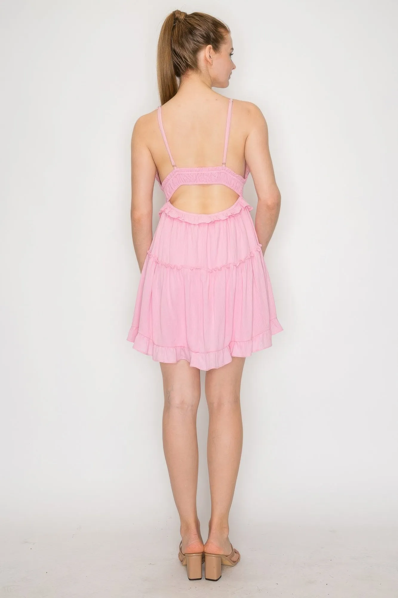 Women's Lace Tiered Open-back Ruffled Dress
