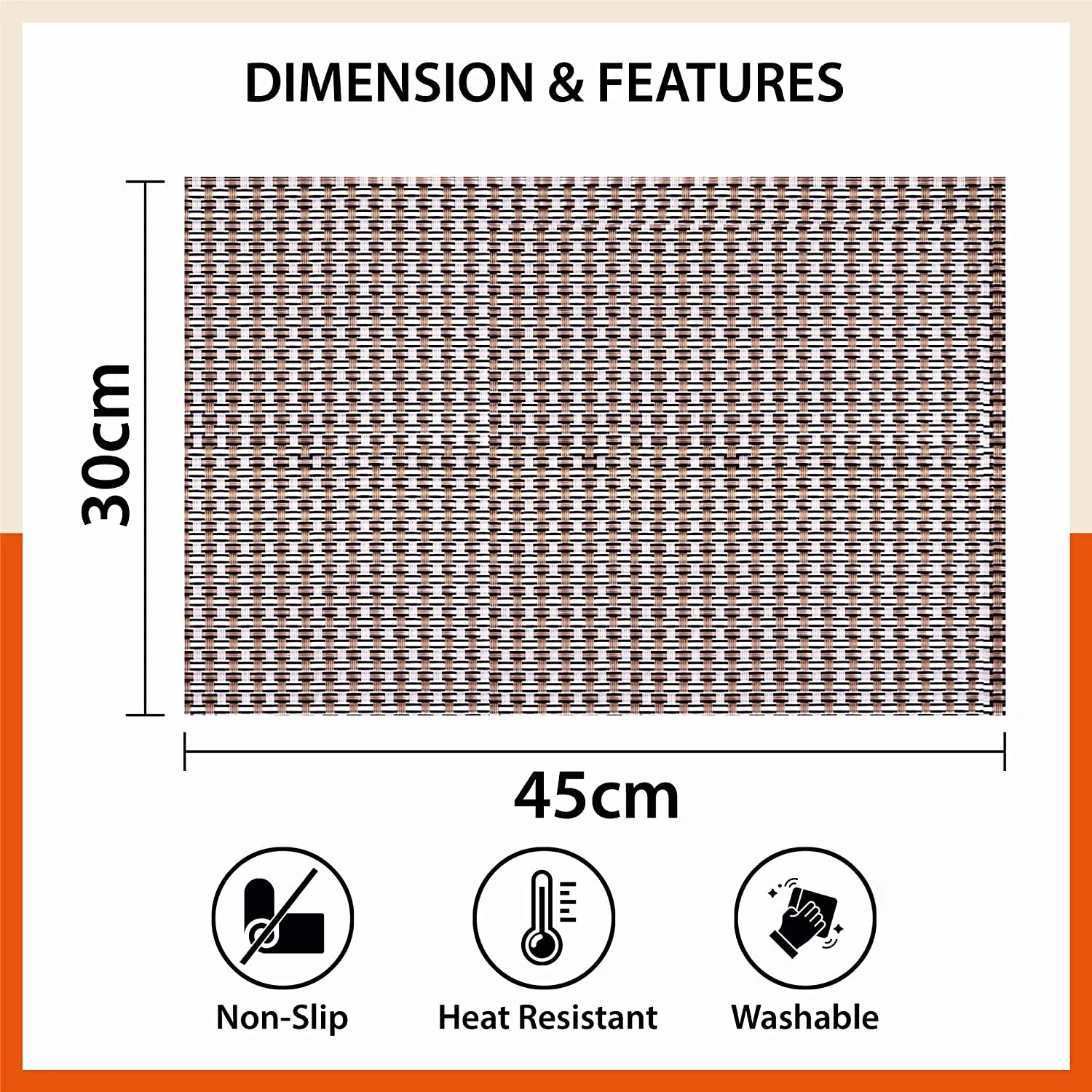 Woven PVC Table Mats / Placemats for Dining Table at Home (Enos - Set of 6)