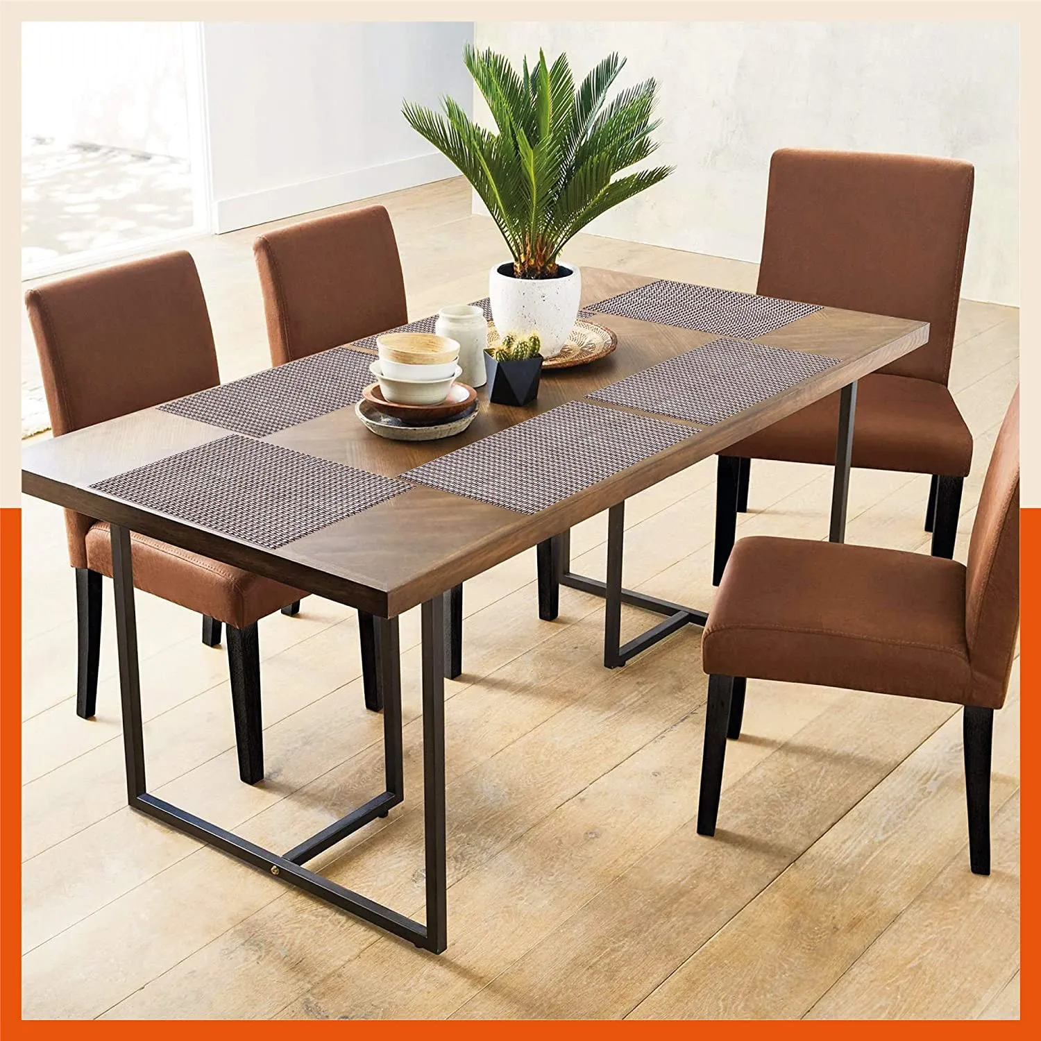 Woven PVC Table Mats / Placemats for Dining Table at Home (Enos - Set of 6)