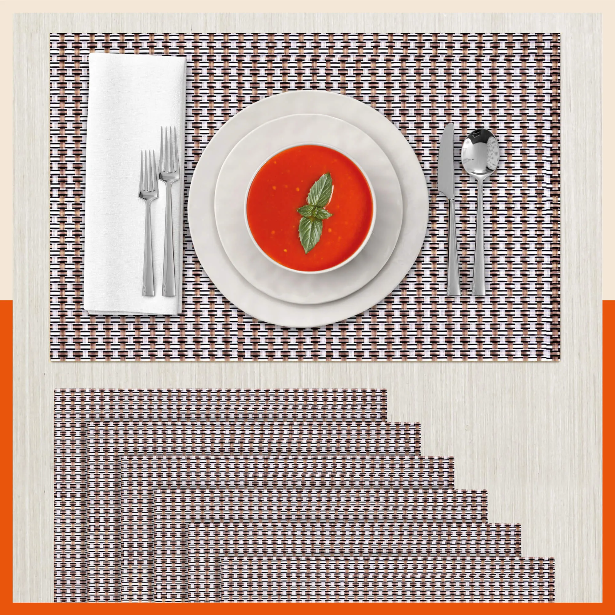 Woven PVC Table Mats / Placemats for Dining Table at Home (Enos - Set of 6)