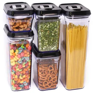 Zeppoli Air-Tight Food Storage Container Set - 5-Piece Set - Durable Plastic - BPA Free - Clear Plastic with Black Lids